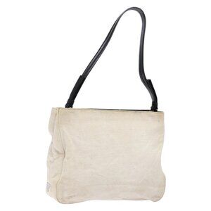 Authentic PRADA Shoulder Bag Canvas Leather Silver White
